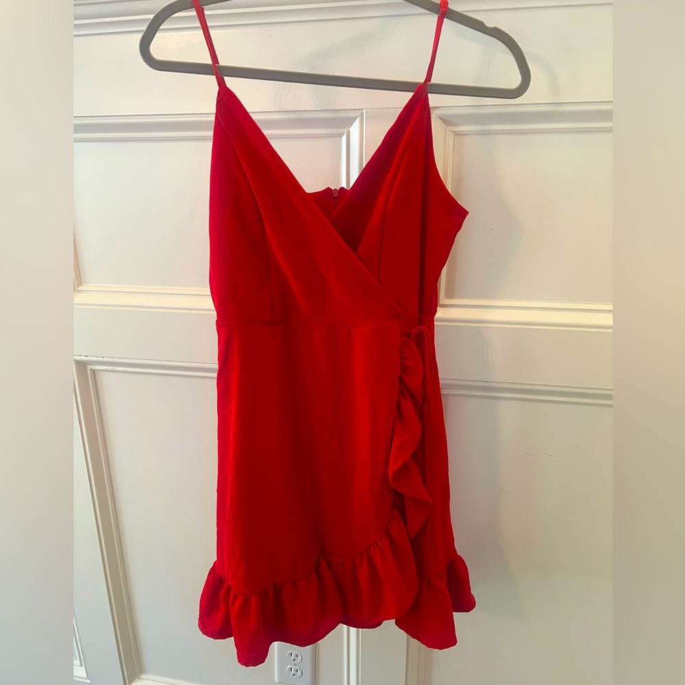 NWT Women's Altar'd State Red Katrina Wrap Dress Ruffles Mini Boho Size M